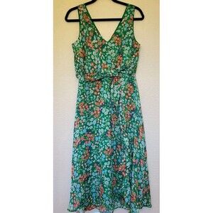 Kensie Womens Maxi Dress Size Sm Green  Floral Botanical VNeck Lined Sleeveless